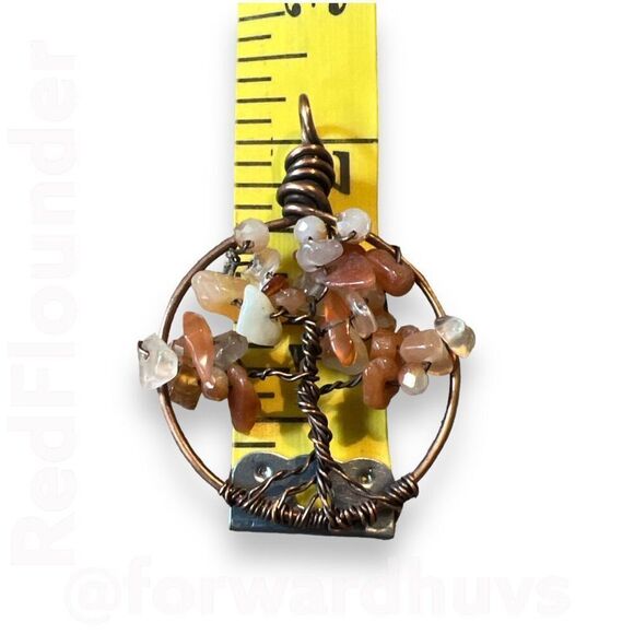 Unique Handmade Tree Of Life Pendant with Quartz Chips | Bronze-Colored Wire - Picture 4 of 9
